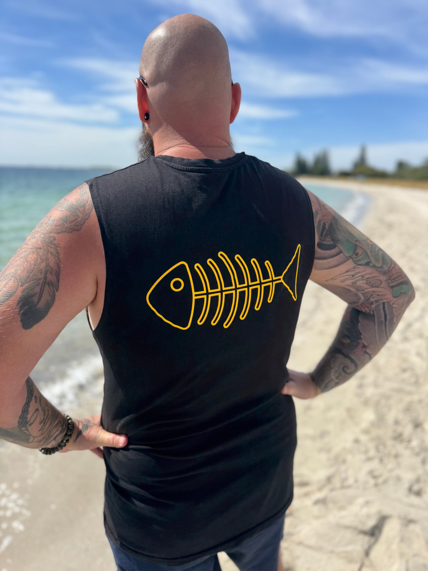 Muscle Tank - Black, Fishy Bones